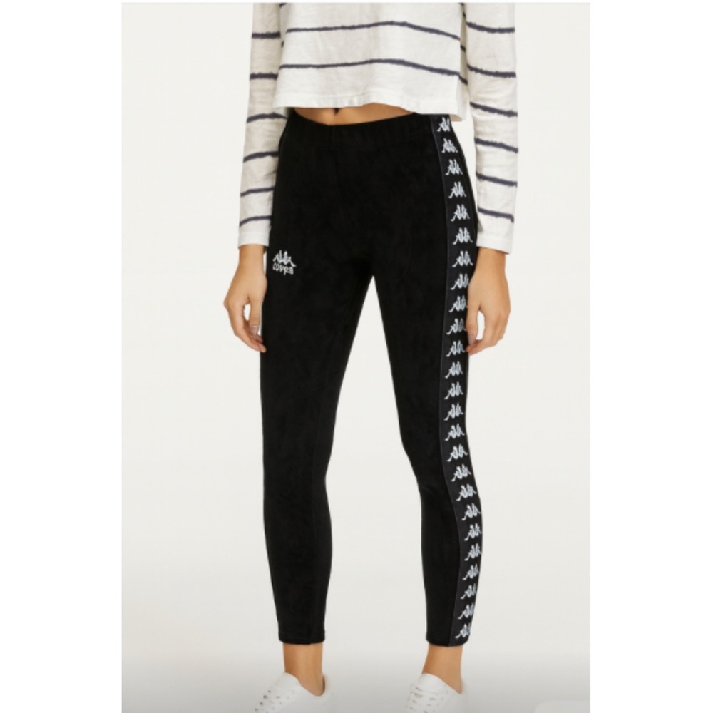 Kappa 222 Banda Ammu Velour Leggings Slim Womens XS Black White NWT